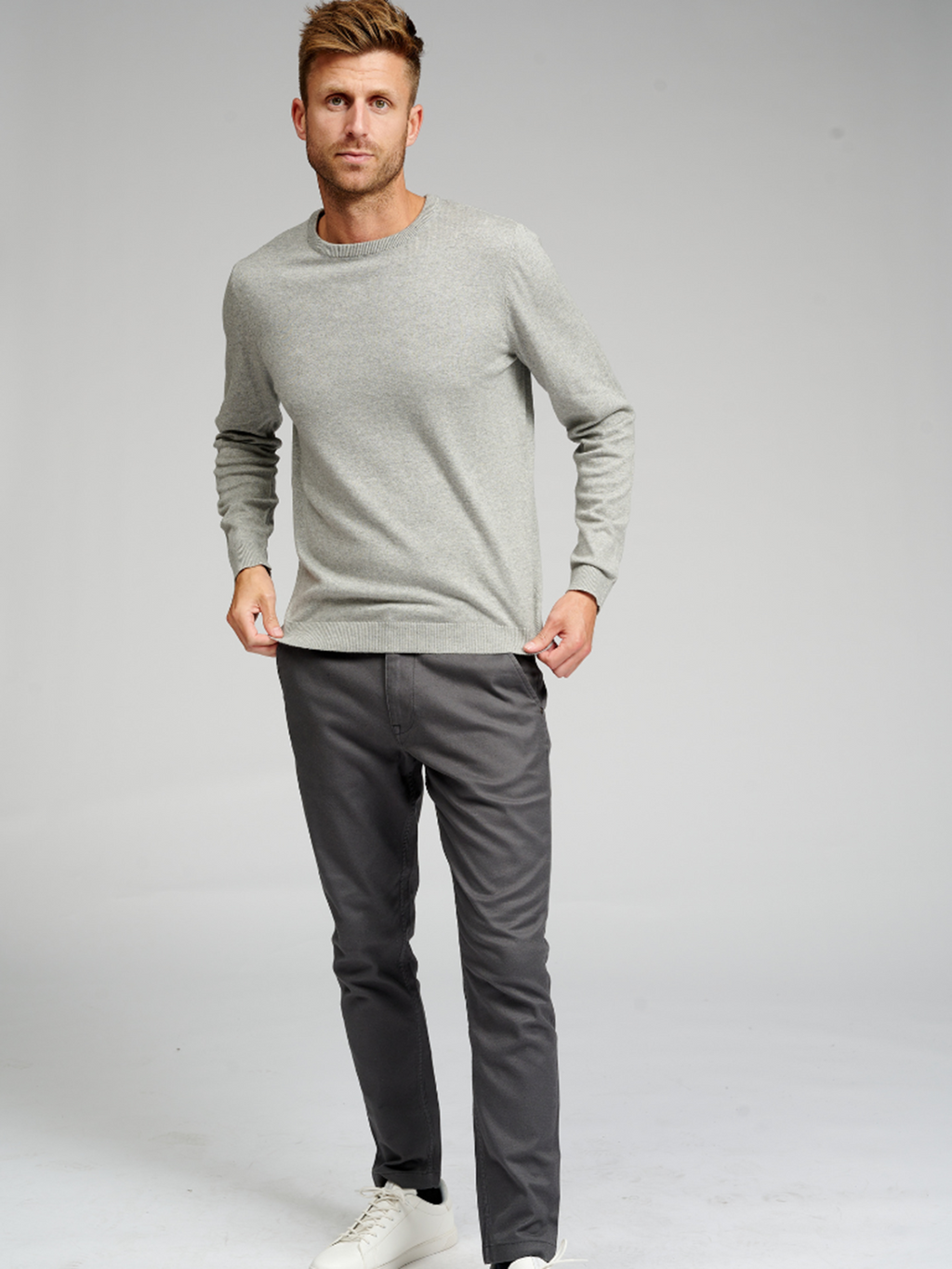 Basic Knit Crewneck - Lysegrå Meleret