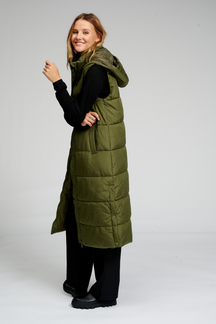 Lang Puffer Vest - Mørkegrøn