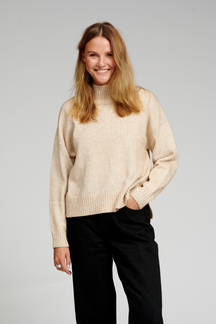 Oversized Strikket Rullekravetrøje - Beige