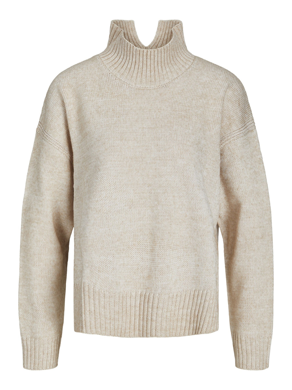 Oversized Strikket Rullekravetrøje - Beige