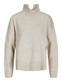Oversized Strikket Rullekravetrøje - Beige