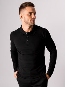 Muscle langærmet Polo Shirt - Sort