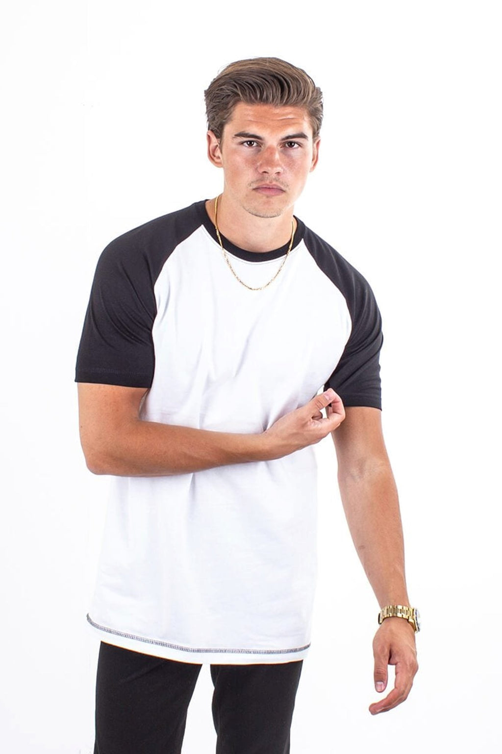 Basic raglan T-shirt - Sort-Hvid