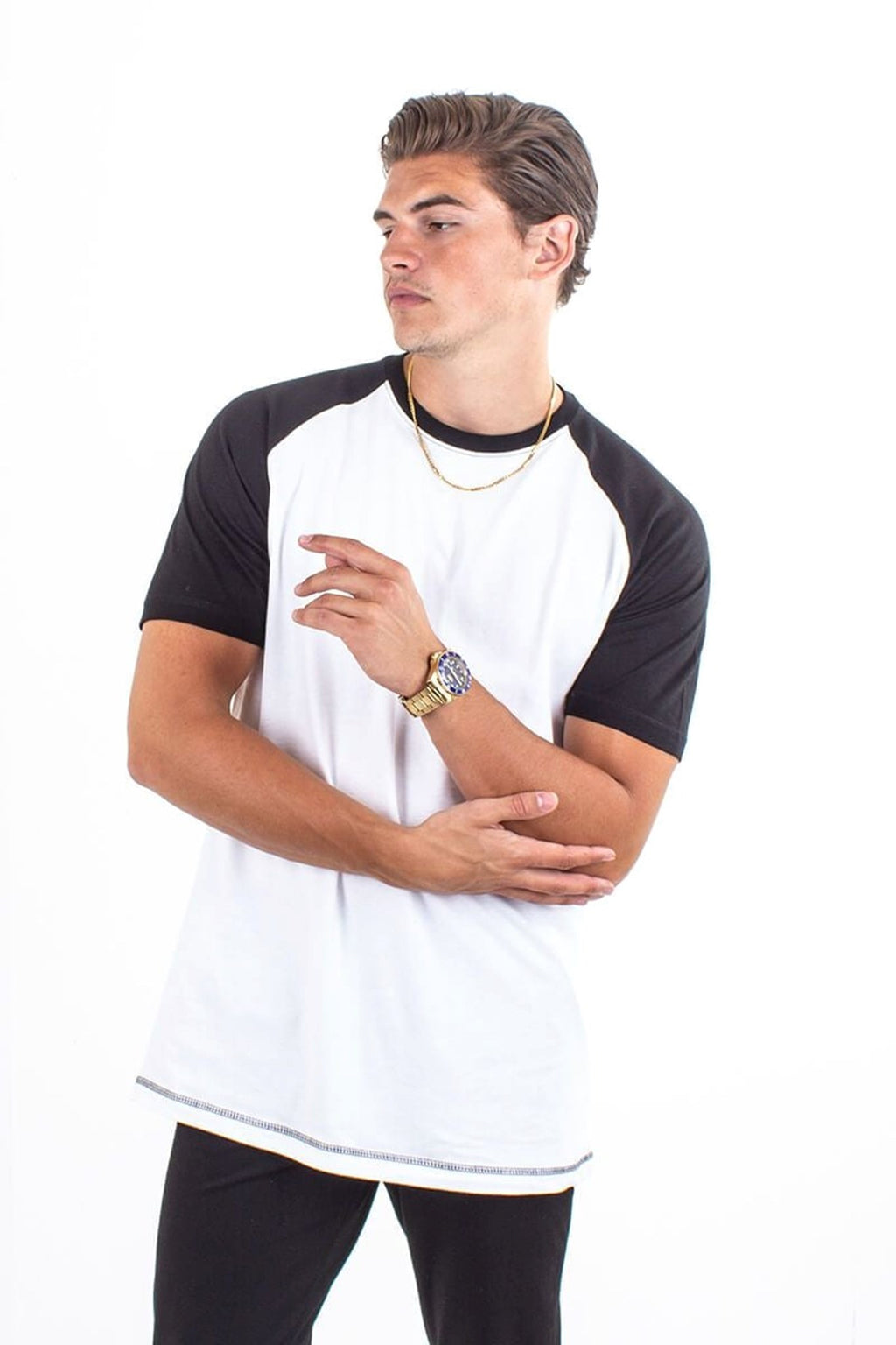 Basic raglan T-shirt - Sort-Hvid