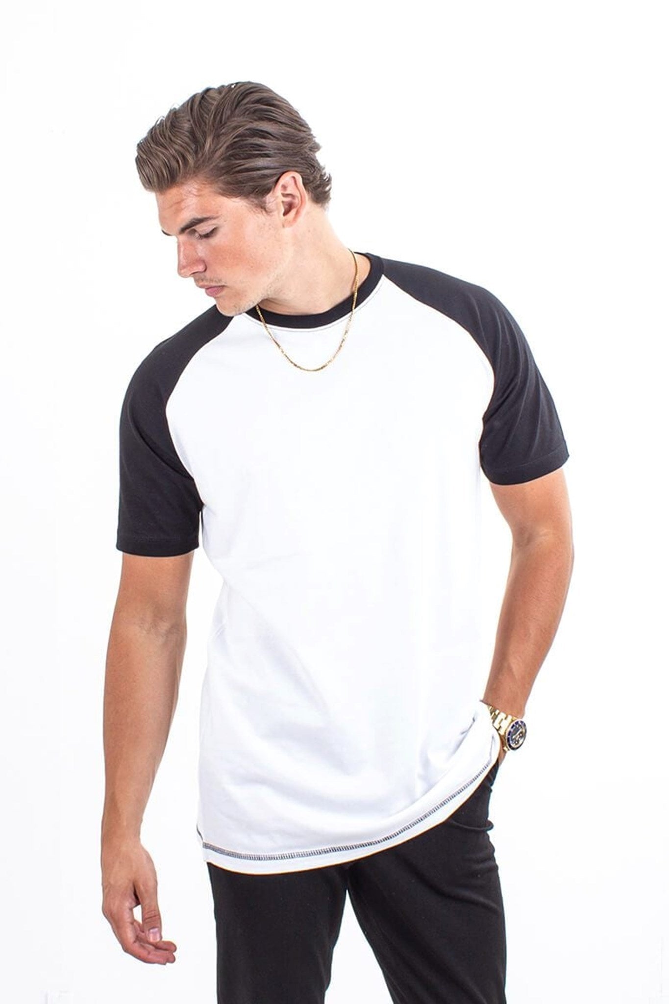 Basic raglan T-shirt - Sort-Hvid - TeeShoppen - Hvid 2