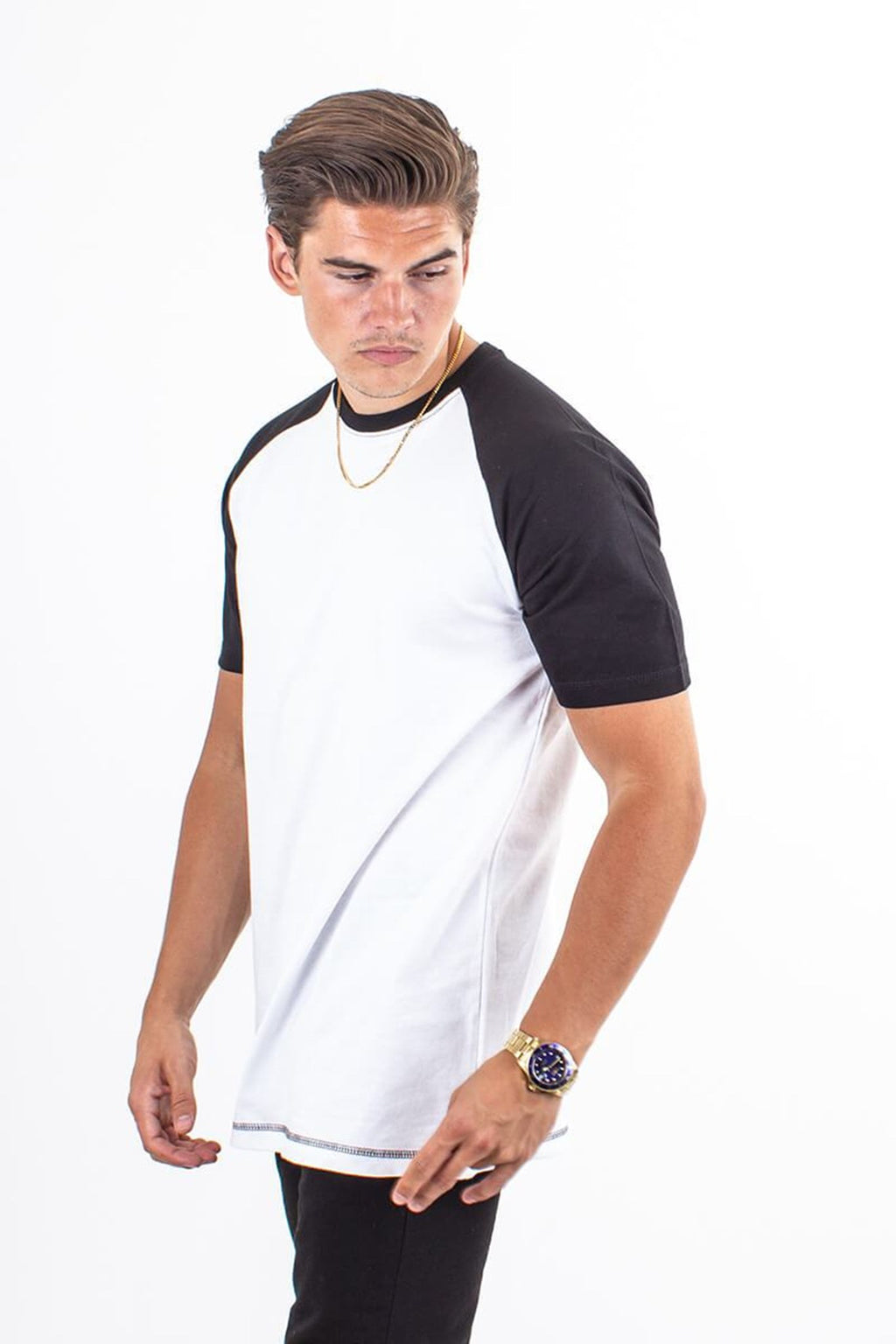Basic raglan T-shirt - Sort-Hvid