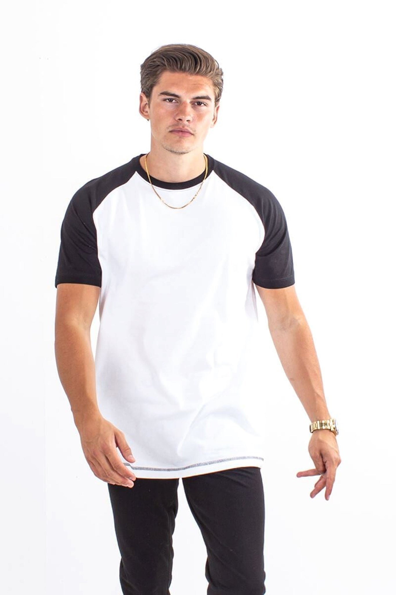 Basic raglan T-shirt - Sort-Hvid - TeeShoppen - Hvid