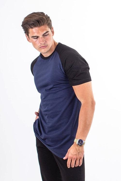 Basic raglan T-shirt - Sort-Navy - TeeShoppen - Blå
