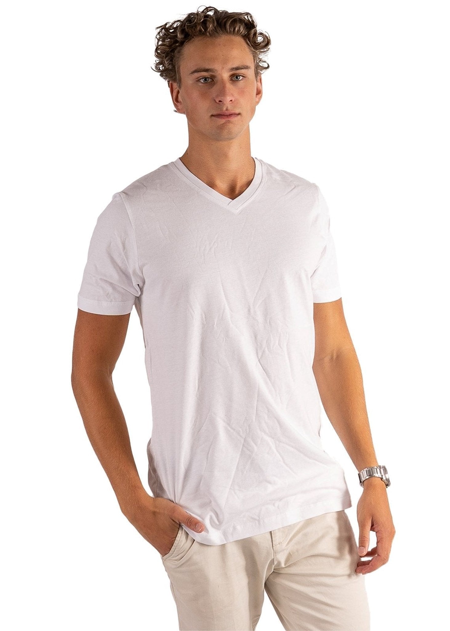 Basic Vneck t-shirt  - Hvid - TeeShoppen - Hvid