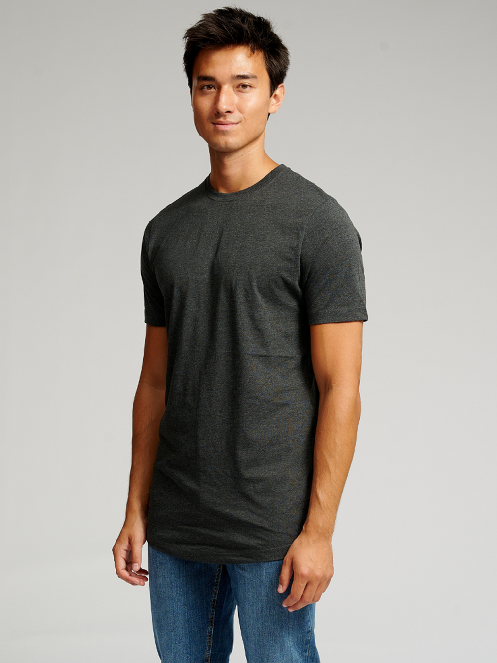 Long T-shirt - Mørkegrå Meleret