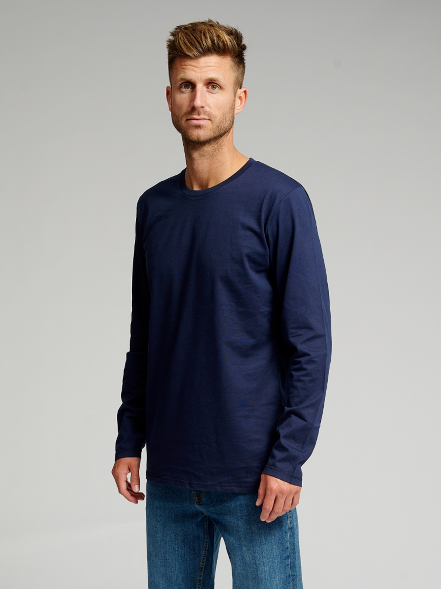 Basic Langærmet T-shirt - Navy - TeeShoppen - Blå 3