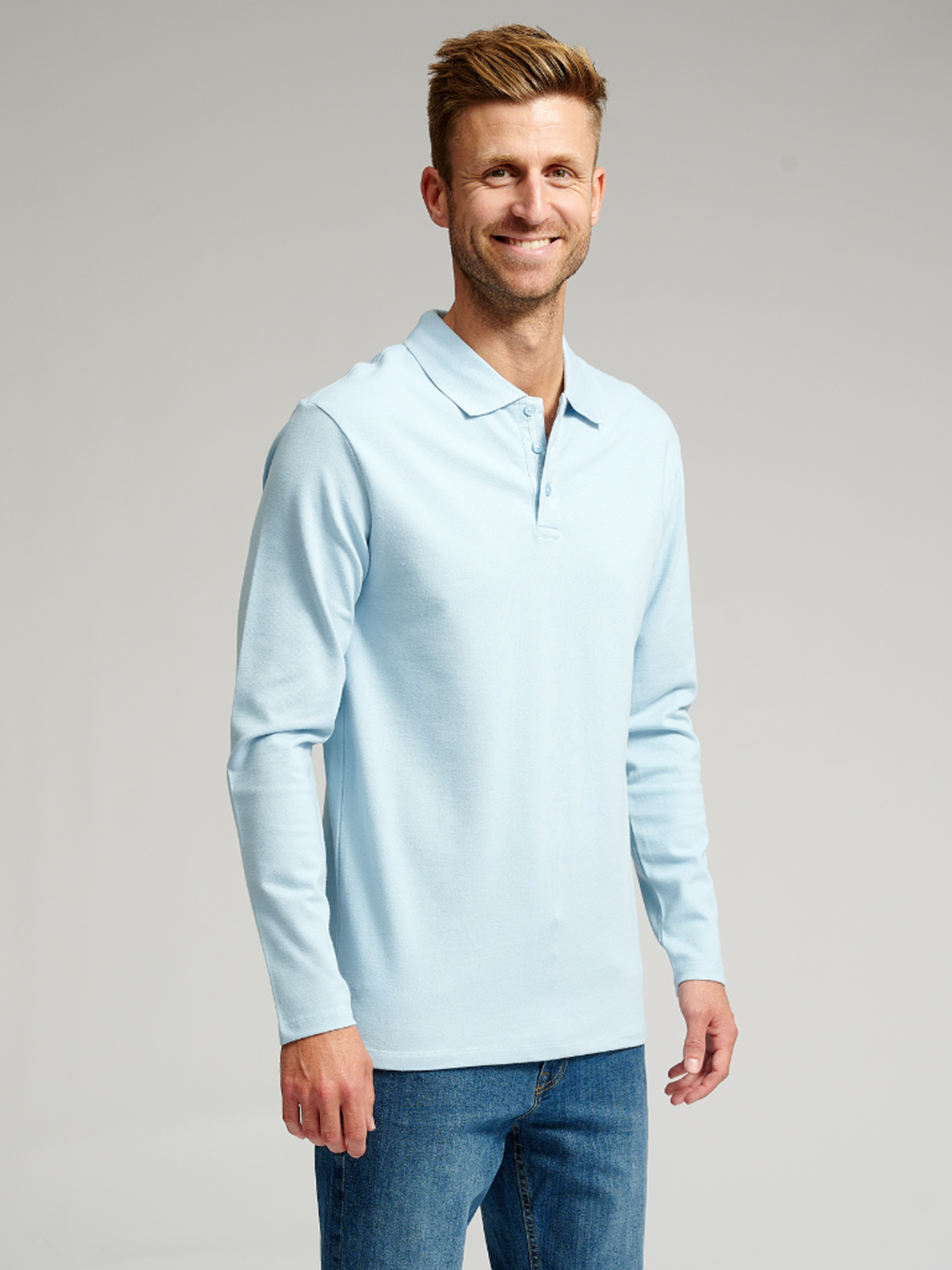 Muscle Langærmet Polo Shirt - Lyseblå - TeeShoppen - Blå 2