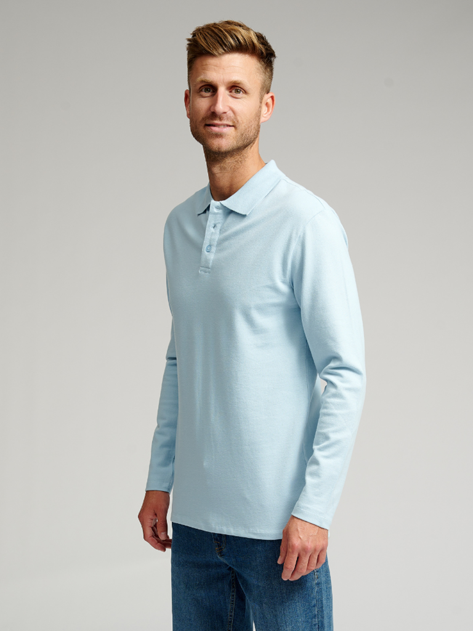 Muscle Langærmet Polo Shirt - Lyseblå - TeeShoppen - Blå 3