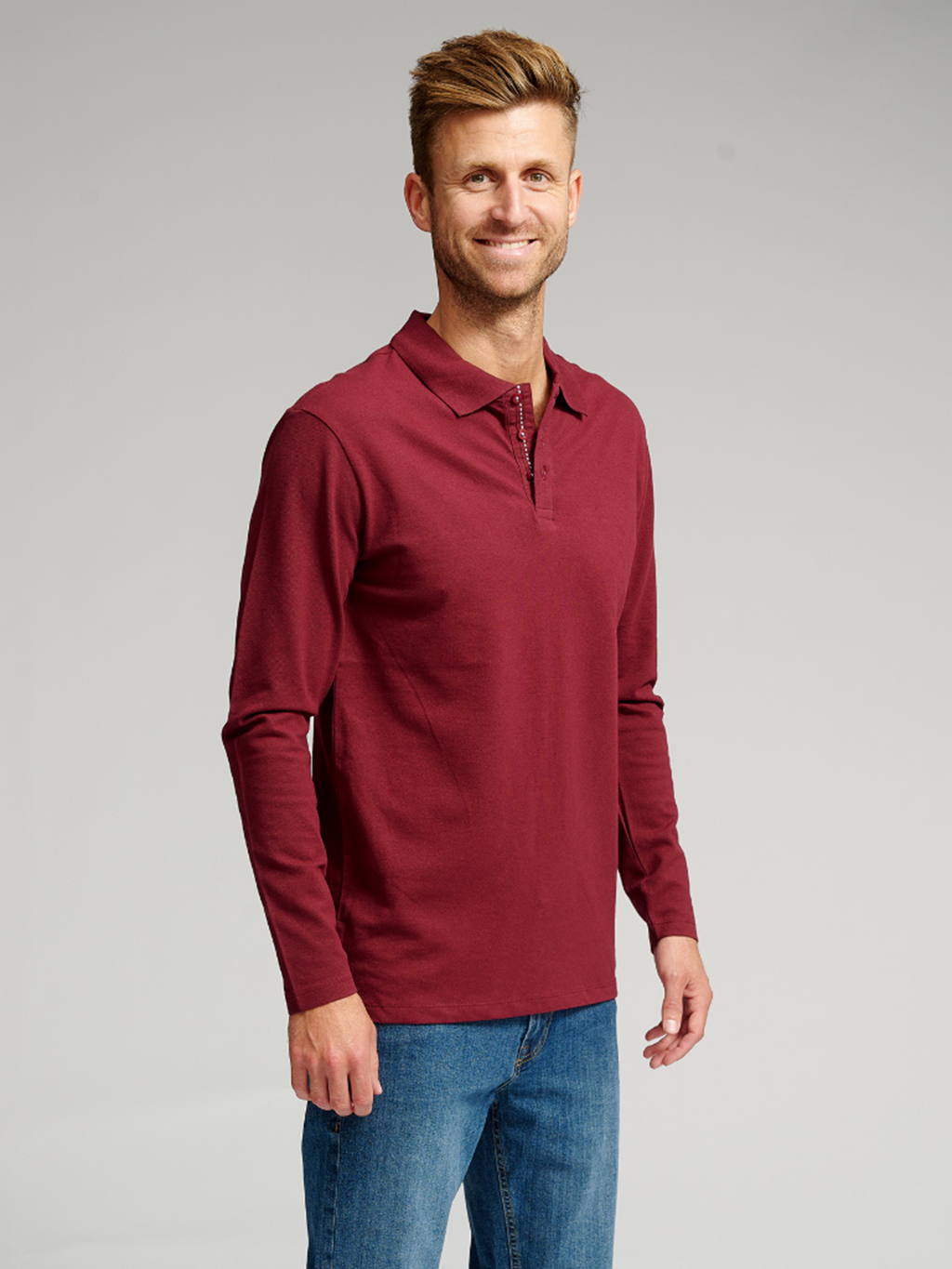 Muscle langærmet Polo Shirt - Bordeaux Rød