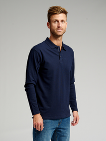 Muscle langærmet Polo Shirt - Navy