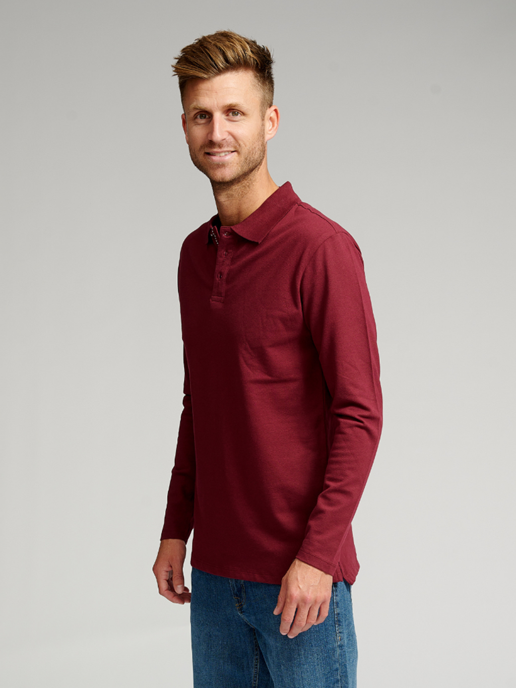 Muscle langærmet Polo Shirt - Bordeaux Rød