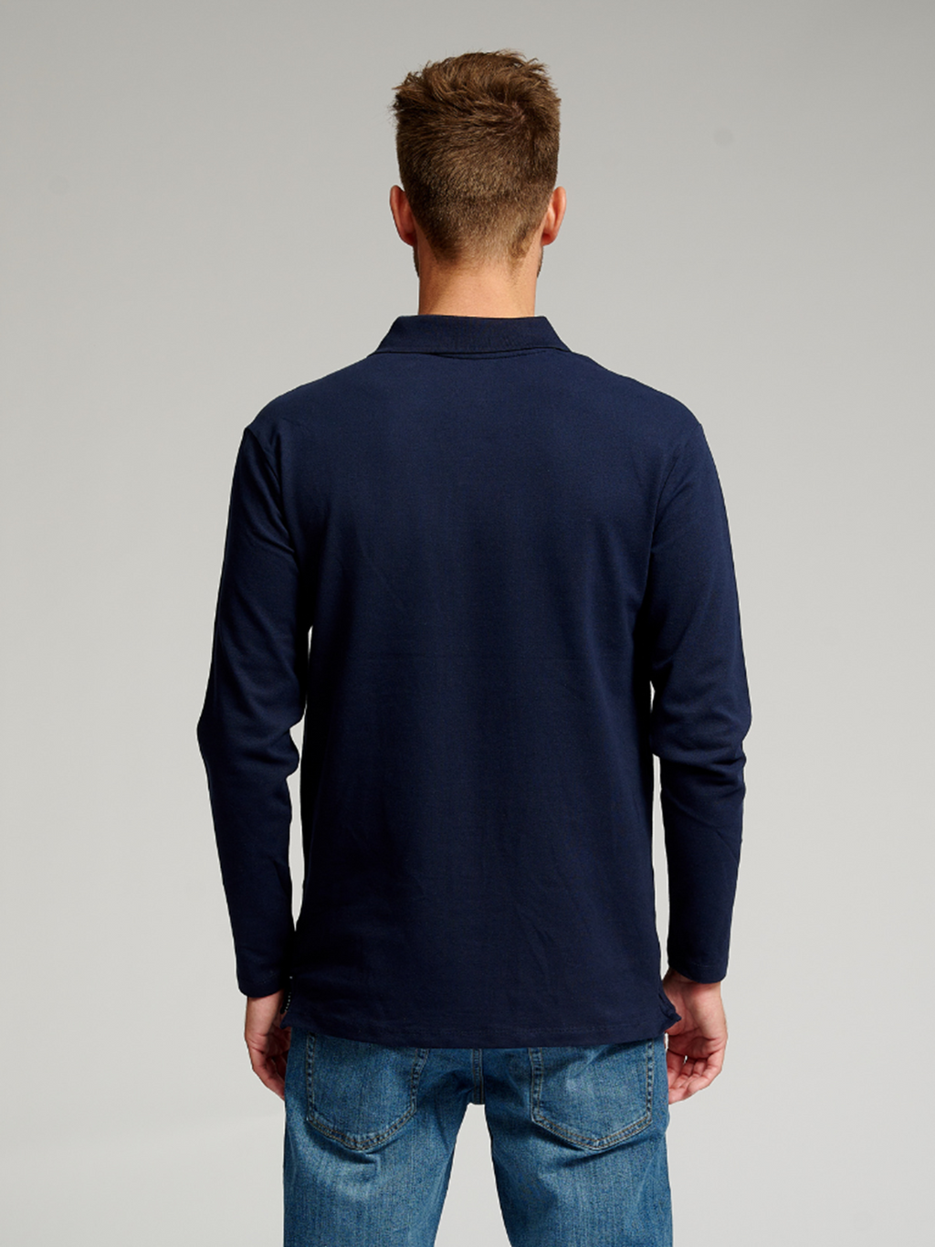 Muscle langærmet Polo Shirt - Navy