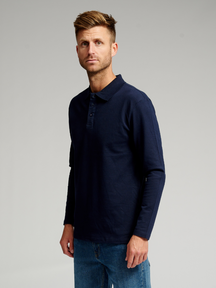 Muscle langærmet Polo Shirt - Navy