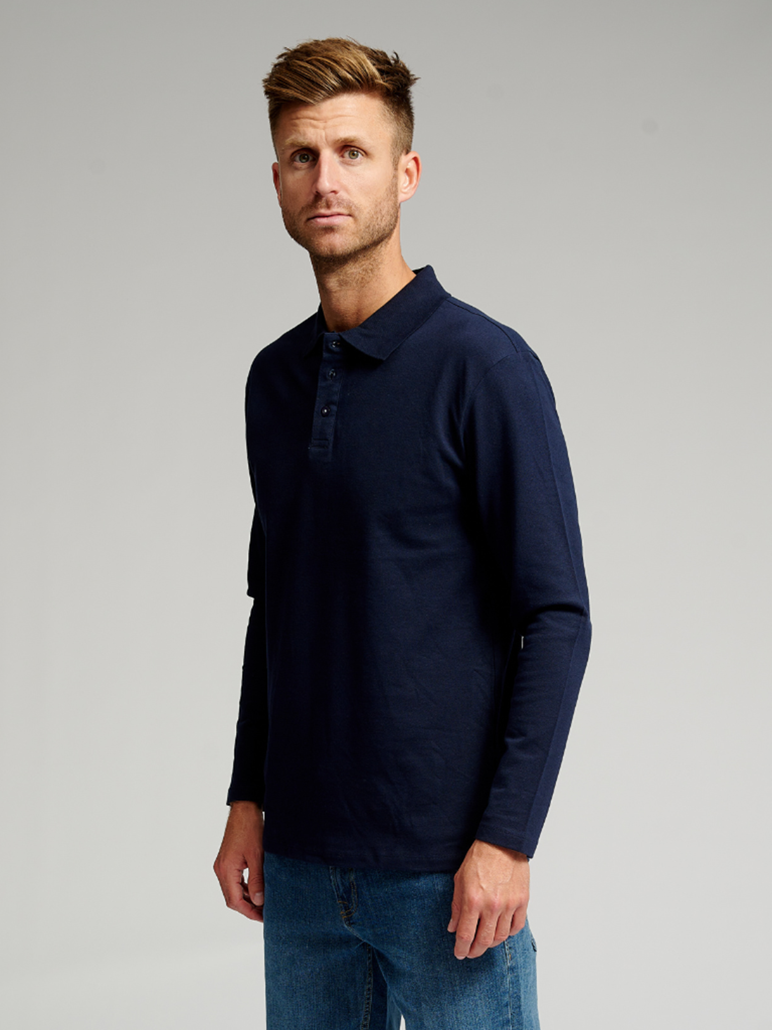 Muscle langærmet Polo Shirt - Navy - TeeShoppen - Blå 3
