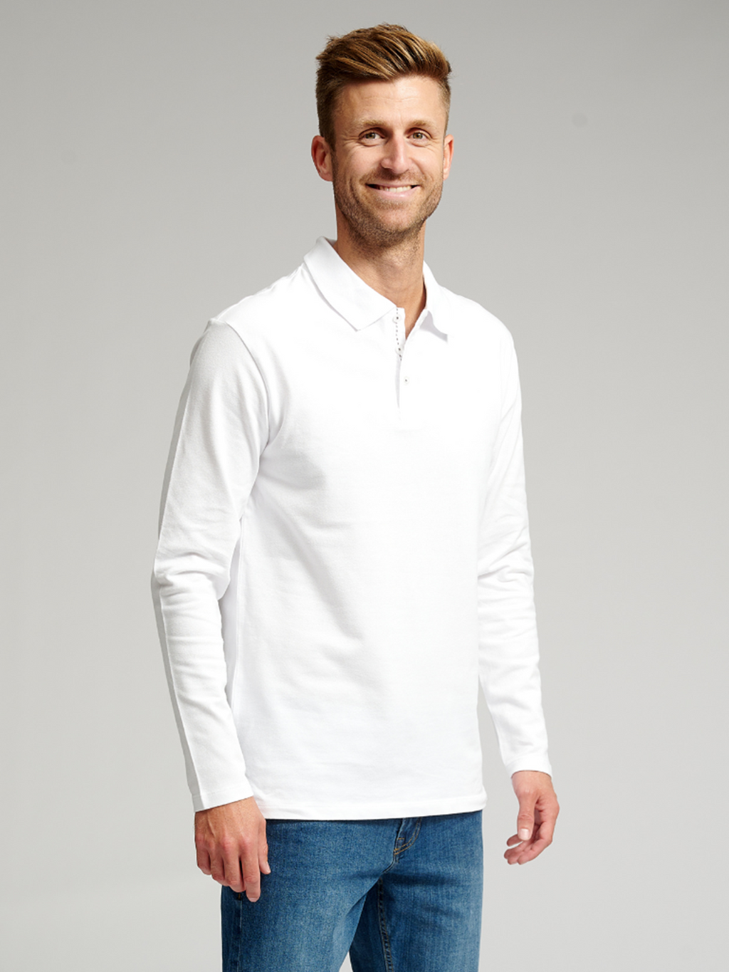 Muscle langærmet Polo Shirt - Hvid