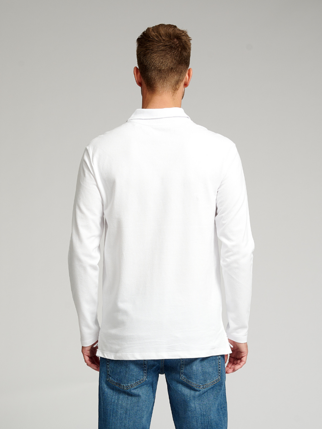 Muscle langærmet Polo Shirt - Hvid