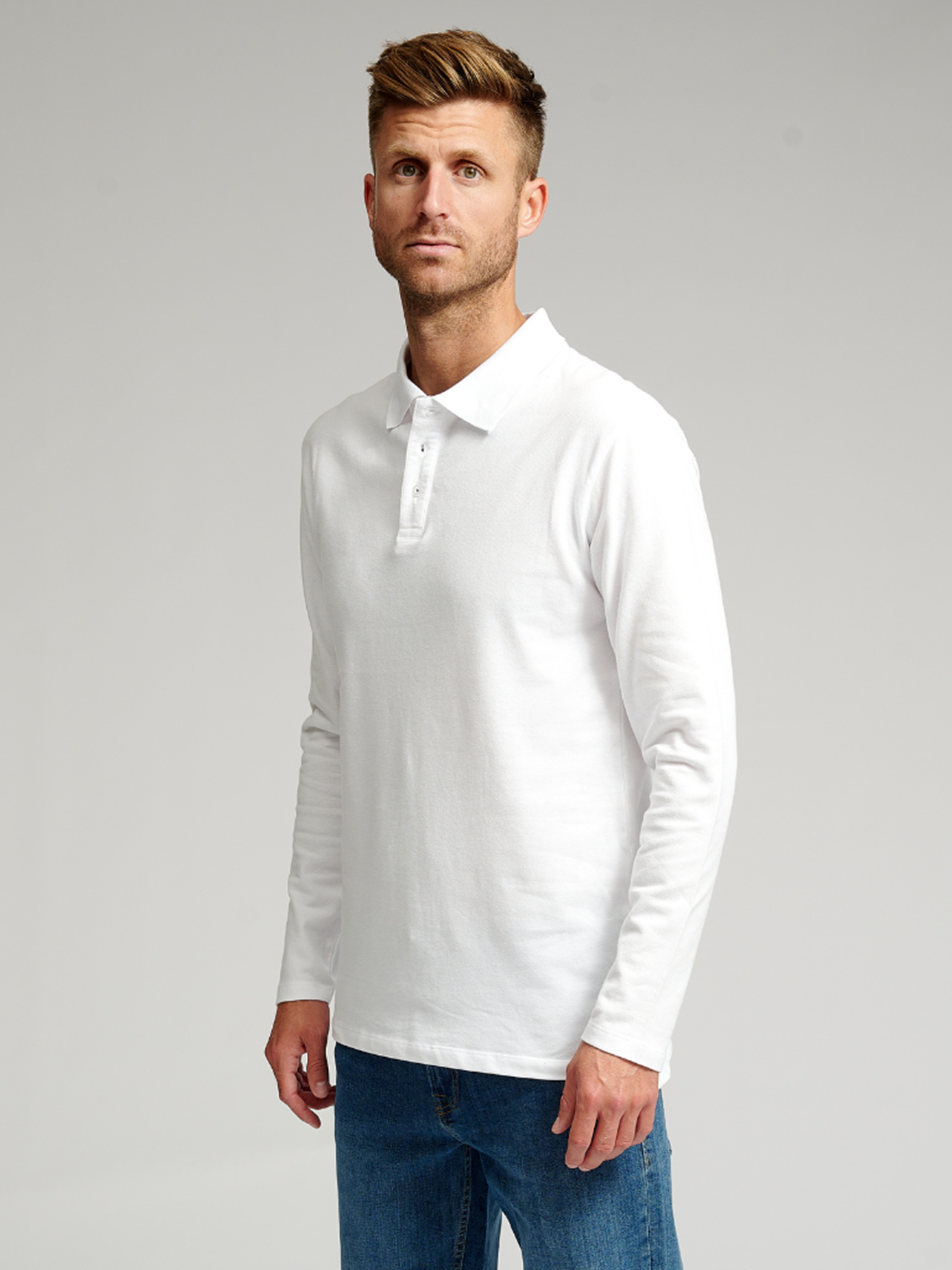 Muscle langærmet Polo Shirt - Hvid - TeeShoppen - Hvid 3