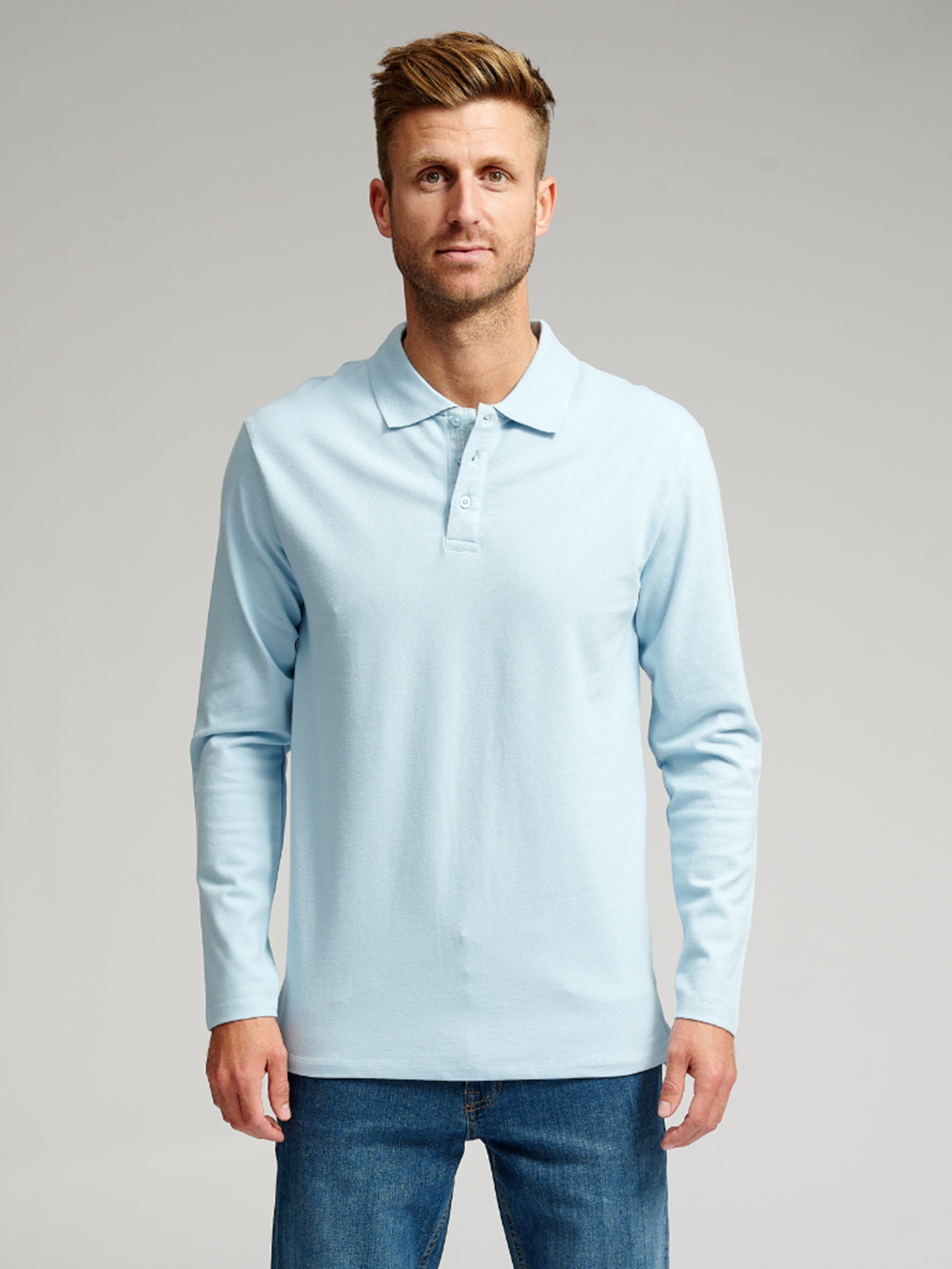 Muscle Langærmet Polo Shirt - Lyseblå - TeeShoppen - Blå