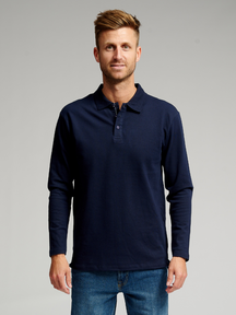 Muscle langærmet Polo Shirt - Navy