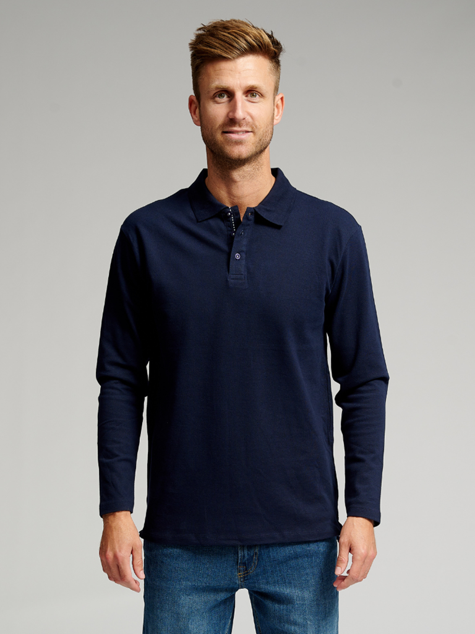 Muscle langærmet Polo Shirt - Navy - TeeShoppen - Blå